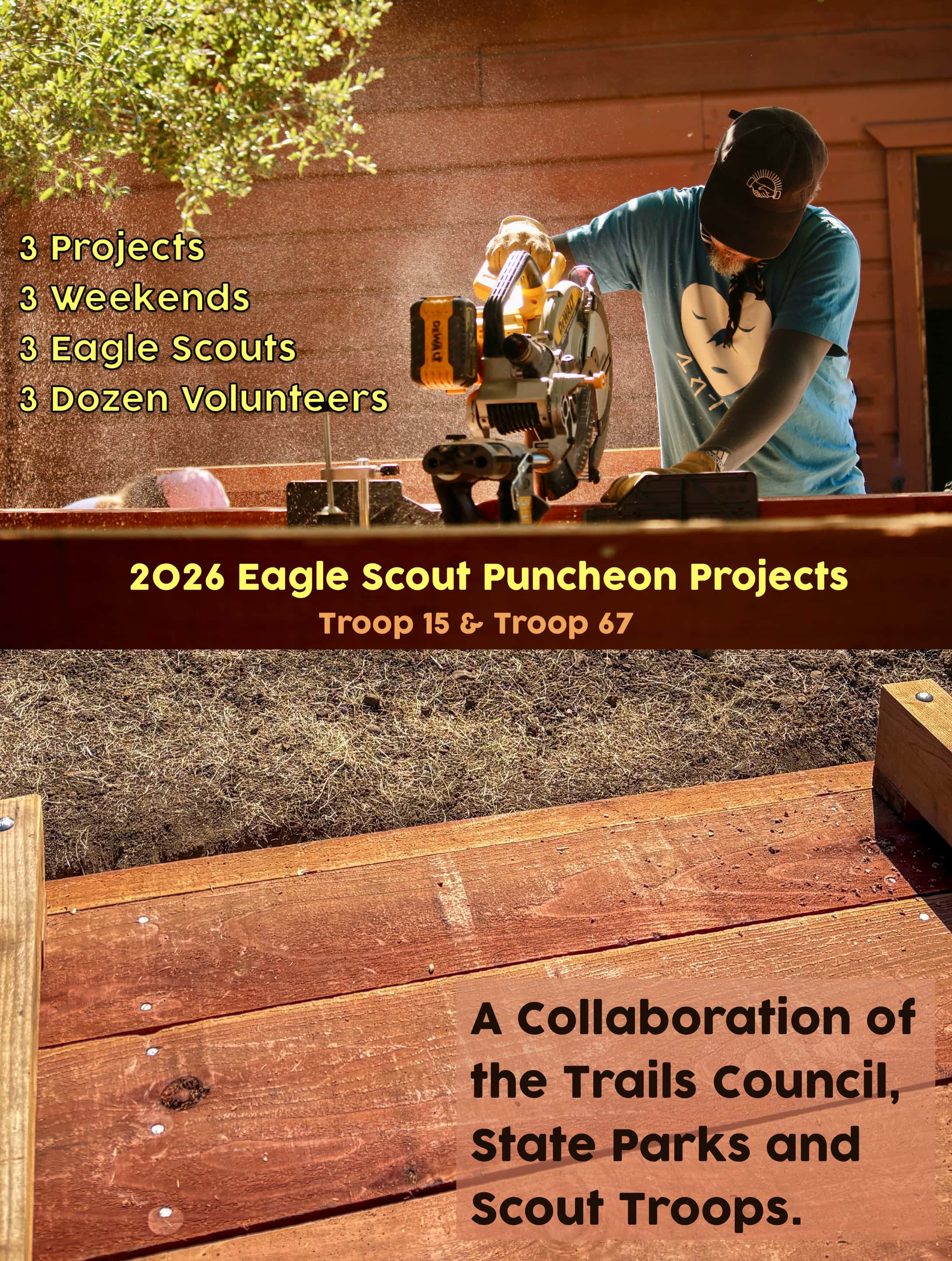 Composite image showing the construction of the puncheon and completed puncheon.