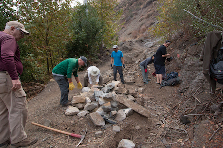 Volunteers moving rocks