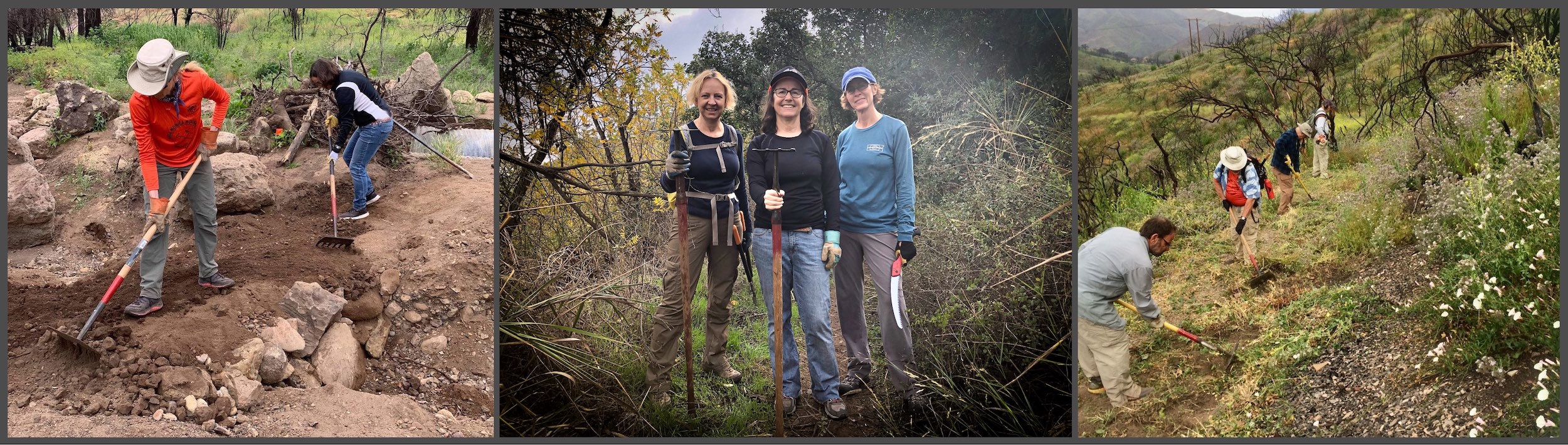 Anne and Sylvia doing some masterful tread work. Girlz Gone Riding out in full force to assist. Cleaning up after the brush cutter.