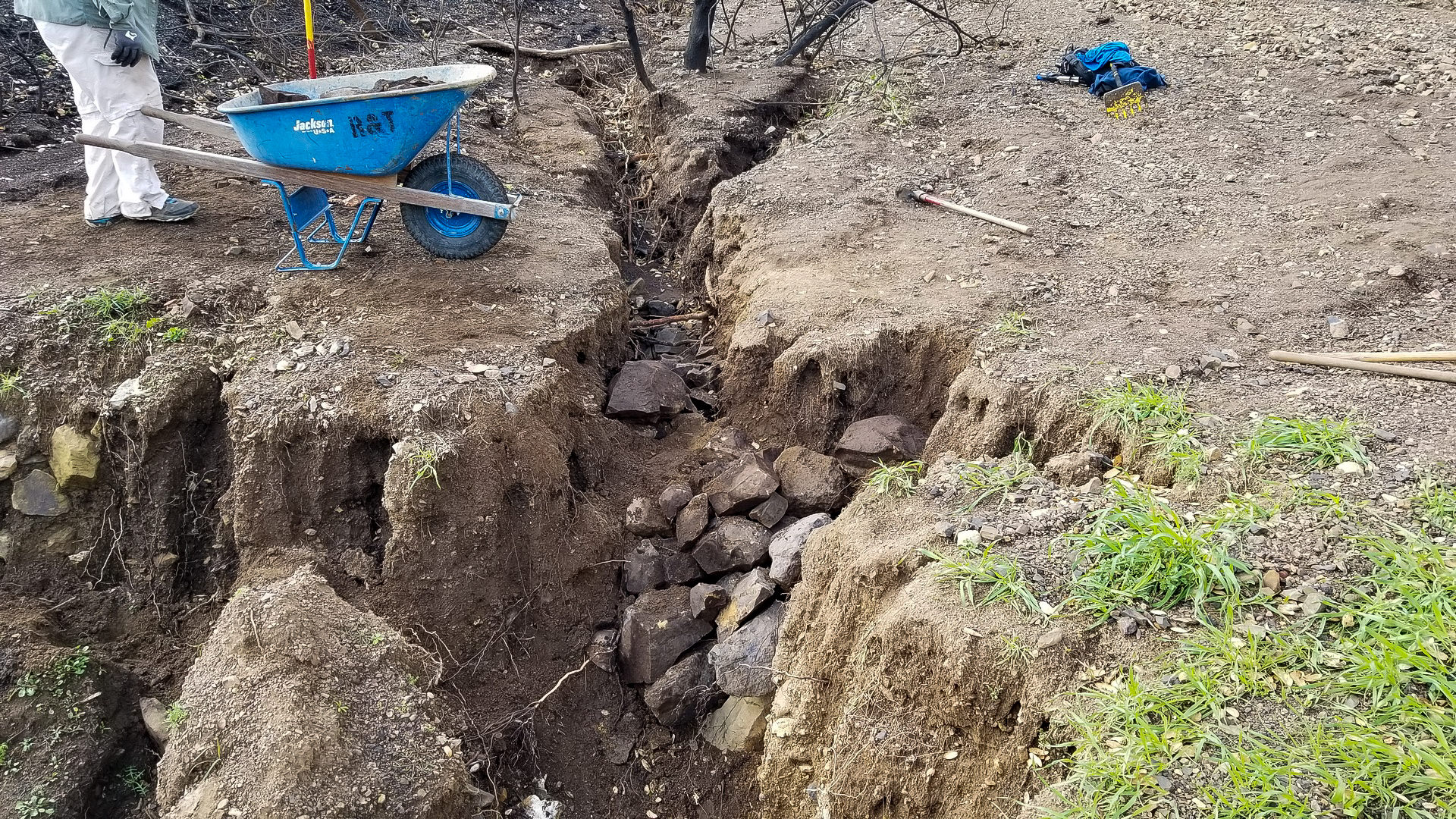 Hard to believe the trail went through here - wheelbarrows full of rocks and dirts were moved to fill these ruts.